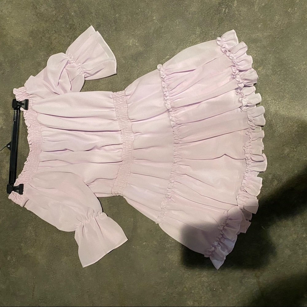Lilac Off Shoulder Ruffle Dress - Picture 2 of 3